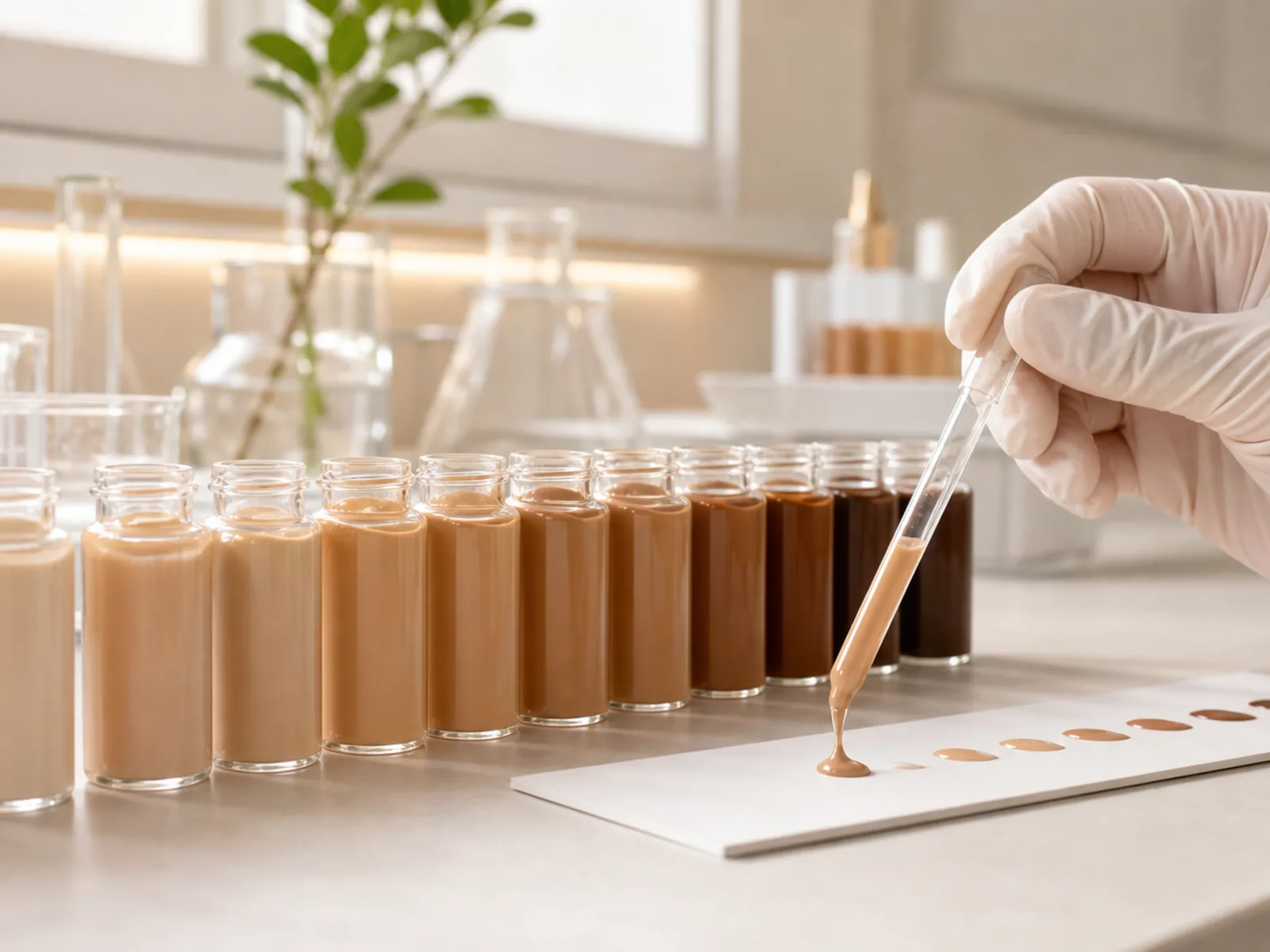 Inside the Seoul lab: foundation vials in graded skin tones