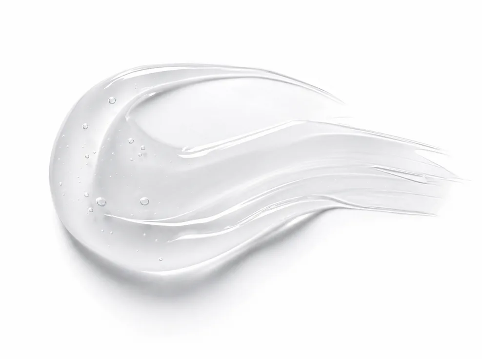 Translucent hydrating essence texture on a white background
