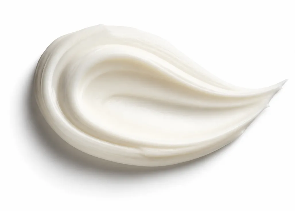 Rich cream swatch swirl on a white background